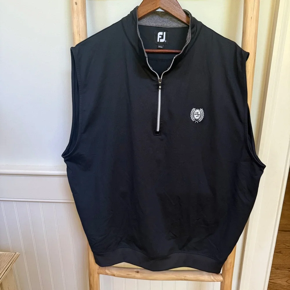 FootJoy Mens XL Black Quarter Zip Golf Vest Performance‎ Nylon Spandex Stretch
